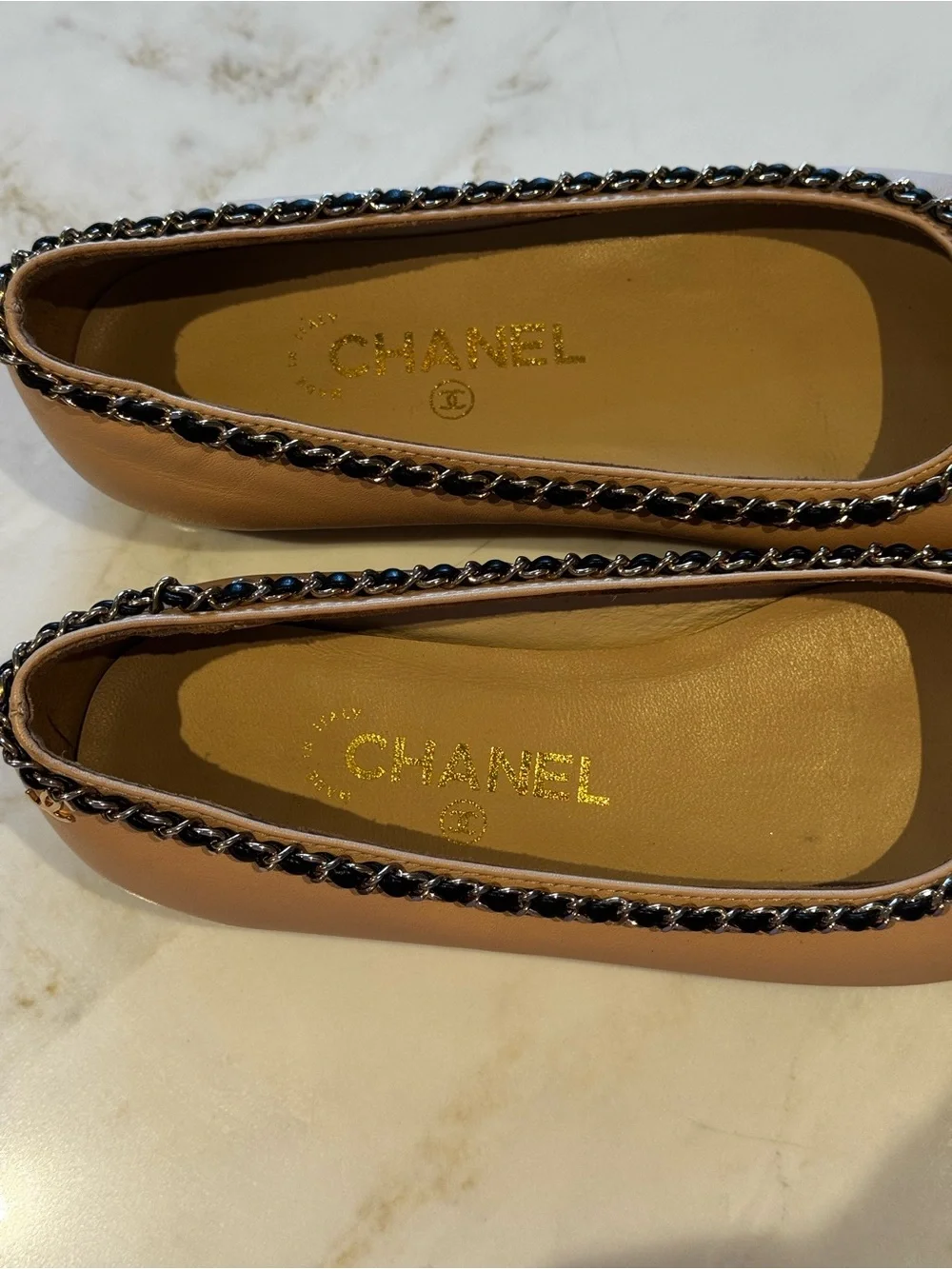 Chanel 2020 Chain Trim CC Logo Ballet Flats